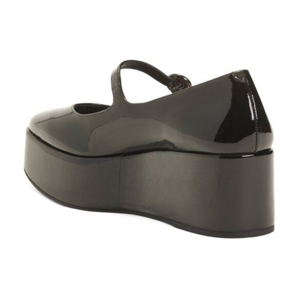 Larroude Glossy Black Wedges with Strap - Picture 2 of 4